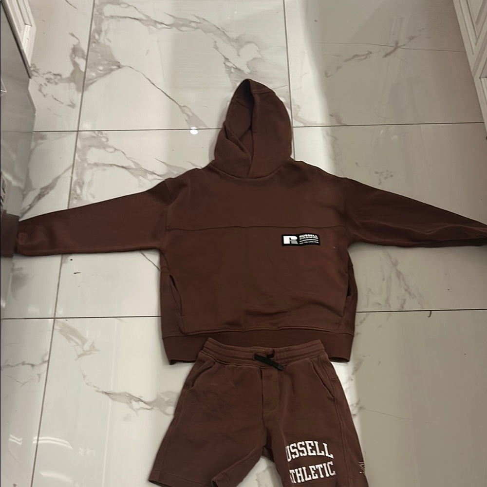 Russell Athletic Brown Hoodie and Shorts Set